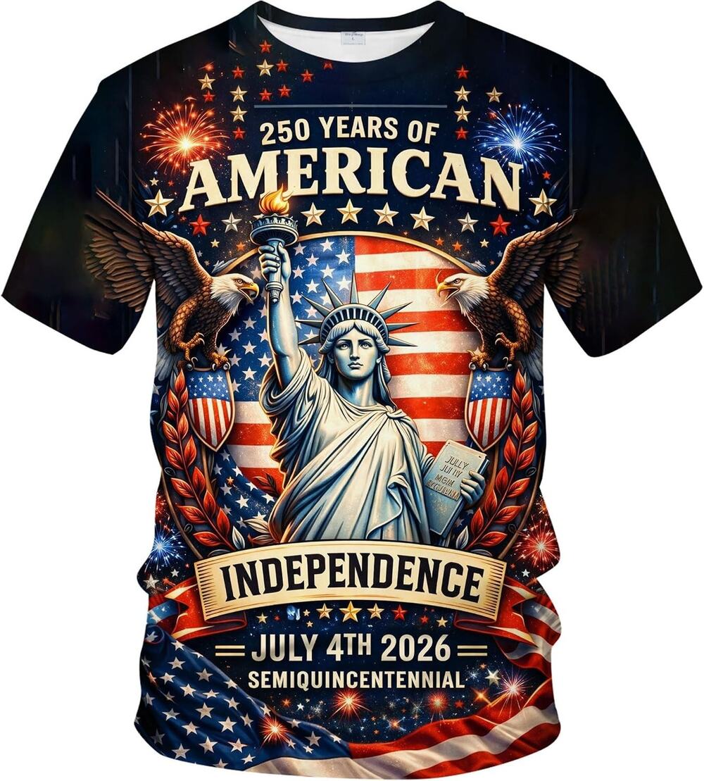 American 250th Anniversary Patriotic Graphic T-Shirt Red Medium July 4 2026 Tee